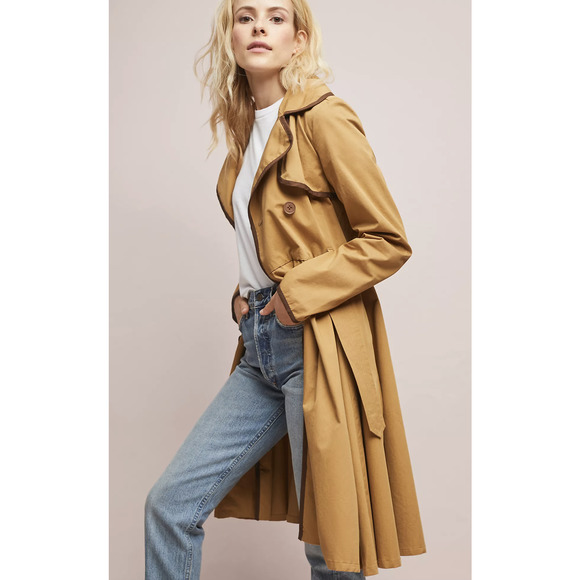 Ett Twa Anthropologie Marley Trench Coat Long Jacket Size 14 Belted Tan Brown - Picture 3 of 11